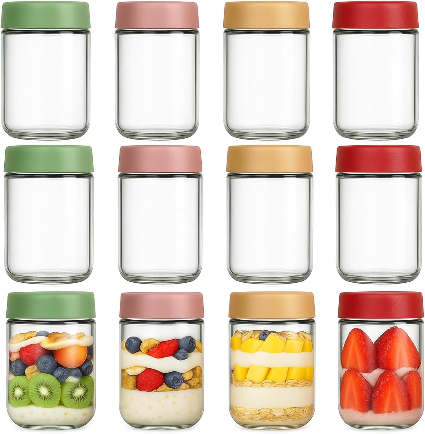 Food Storage Containers Glass - 12 Pack Overnight Oats Containers with