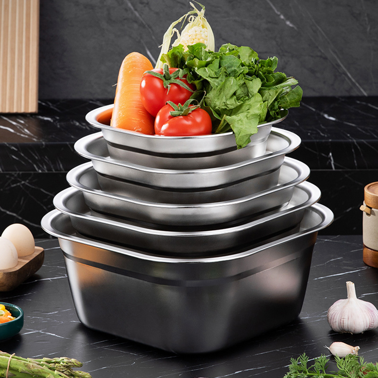 Food Storage Meals - Stainless Steel Square Basin Versatile Mixing