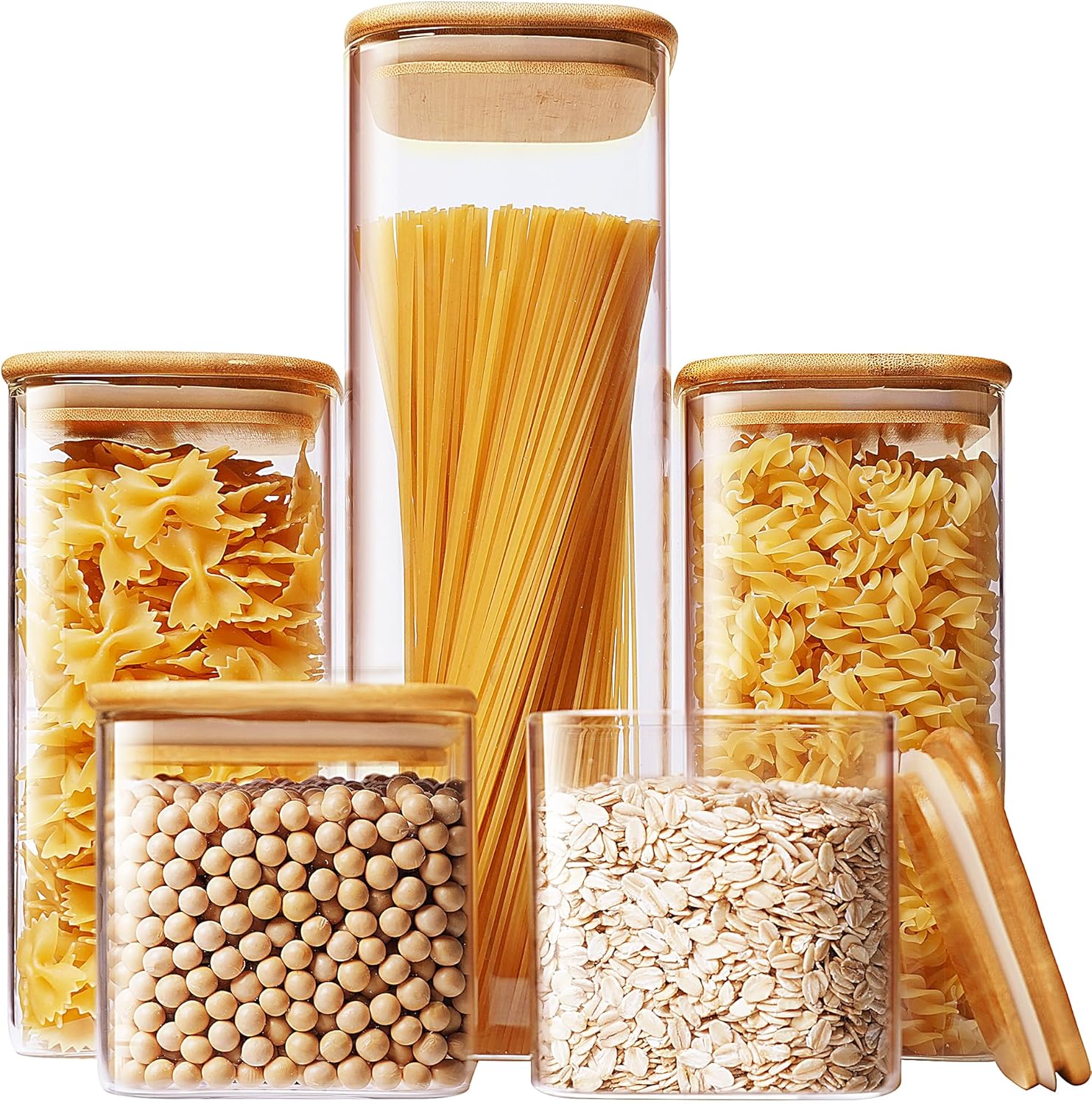 Food Storage Containers Glass - Square Glass Jars with Bamboo Lids
