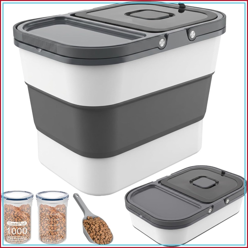 Food Storage With Scoop - 35lbs Collapsible Dog Food Container with