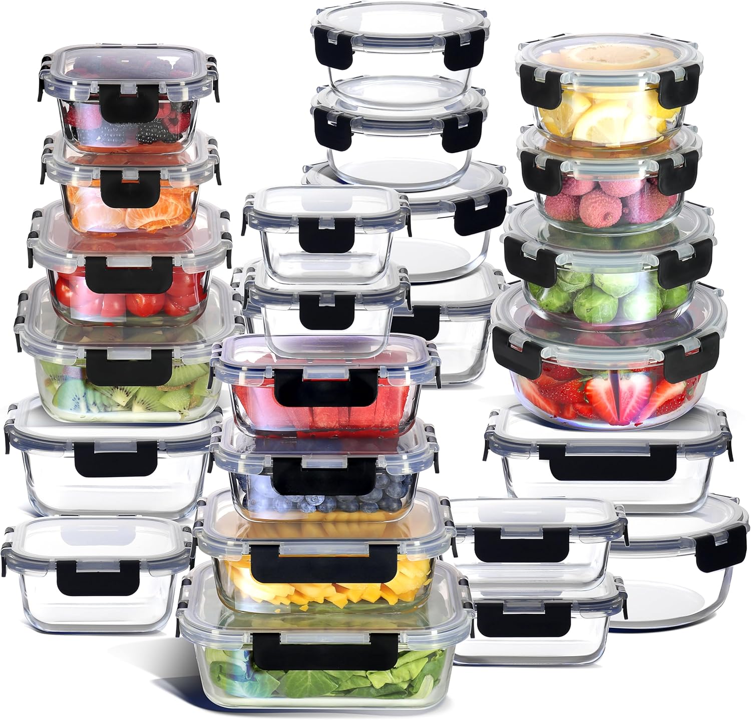 Food Storage Containers Glass - 48-Piece Glass Food Storage Containers with