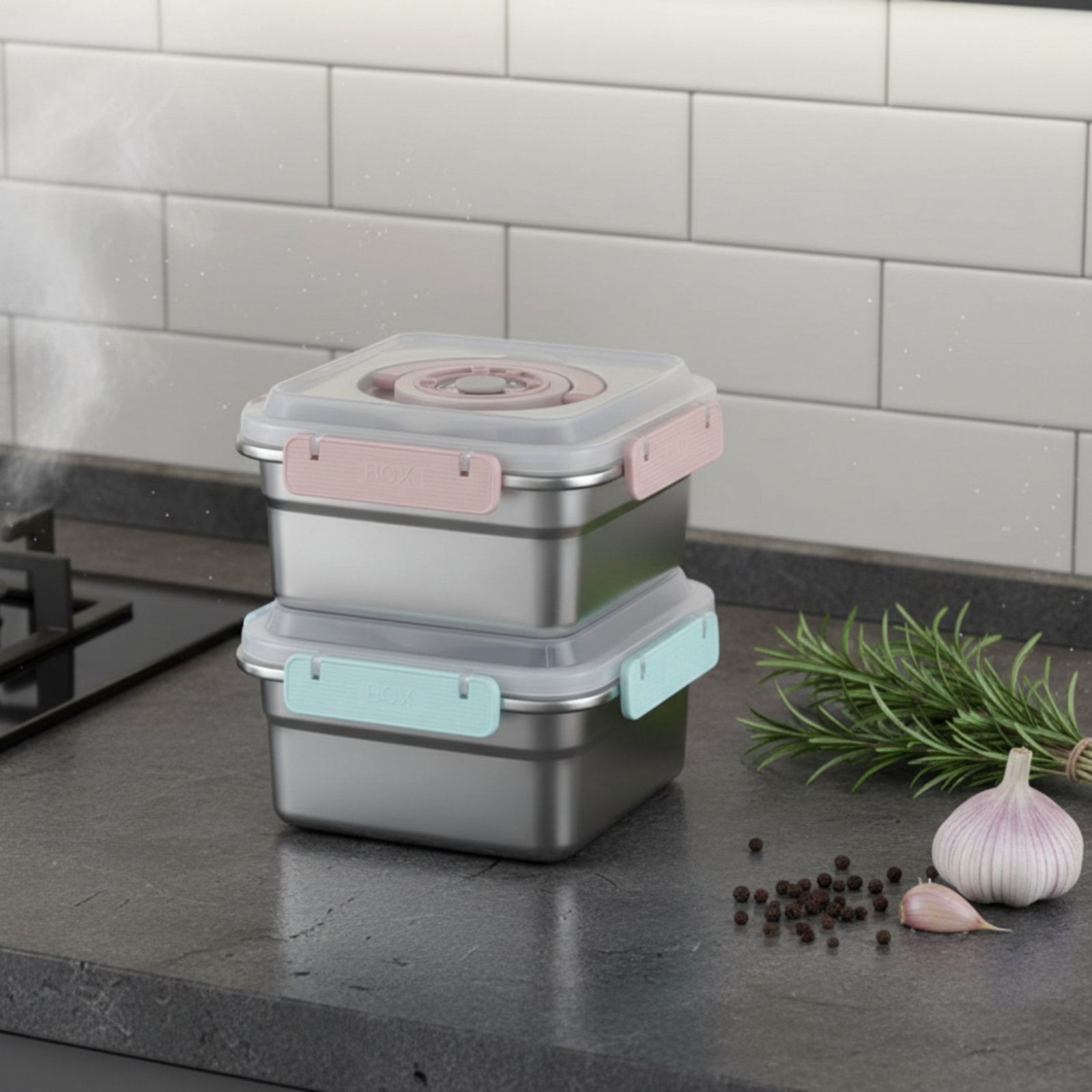 Food Storage Box Large - 3 Pieces Stainless Steel Food Container