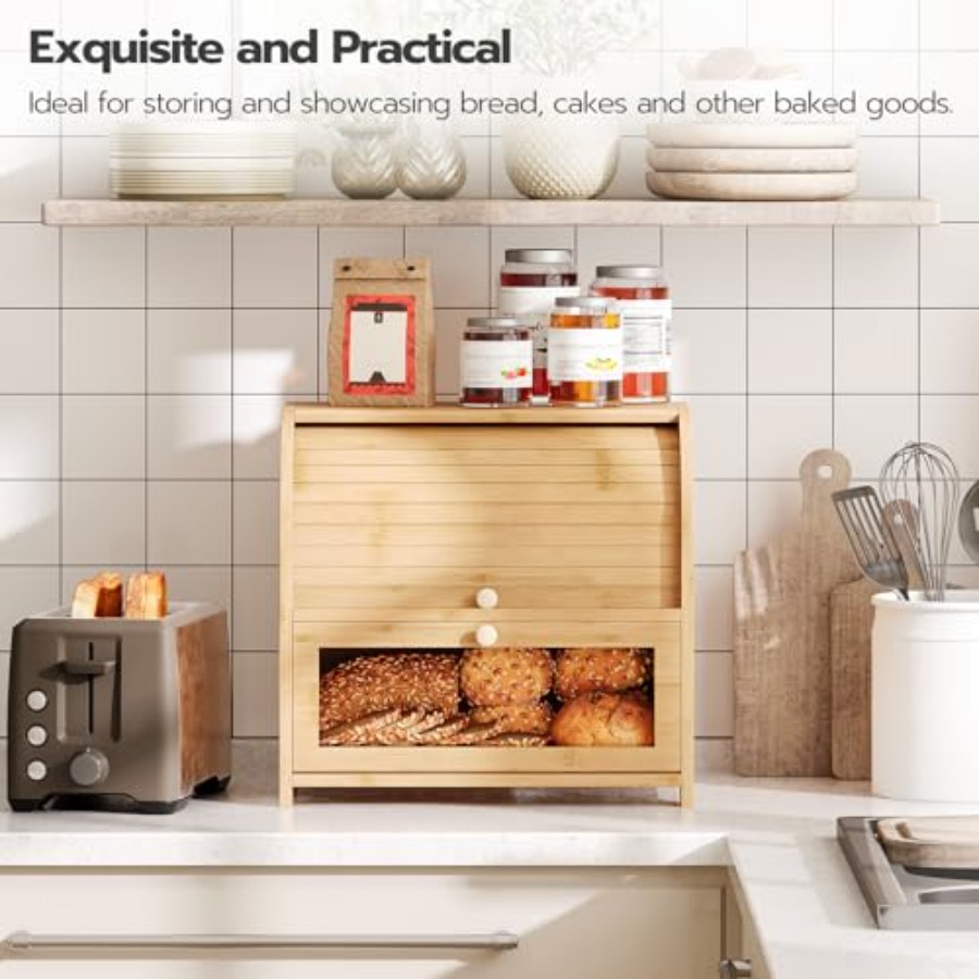 Bread Box, Bamboo Bread Box fo - Food Storage Box Large บทวิจารณ์และราคา