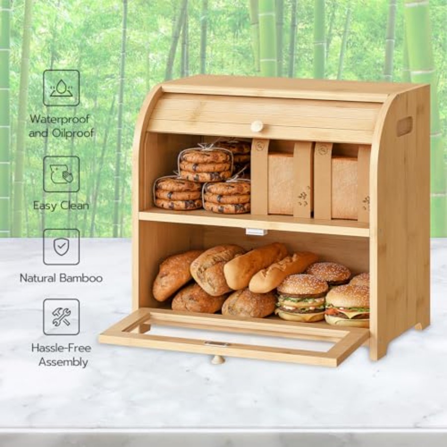 Bread Box, Bamboo Bread Box fo - Food Storage Box Large บทวิจารณ์และราคา