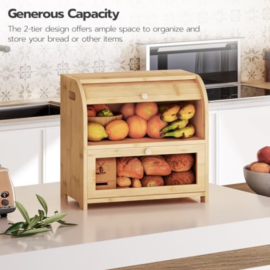 Bread Box, Bamboo Bread Box fo - Food Storage Box Large บทวิจารณ์และราคา