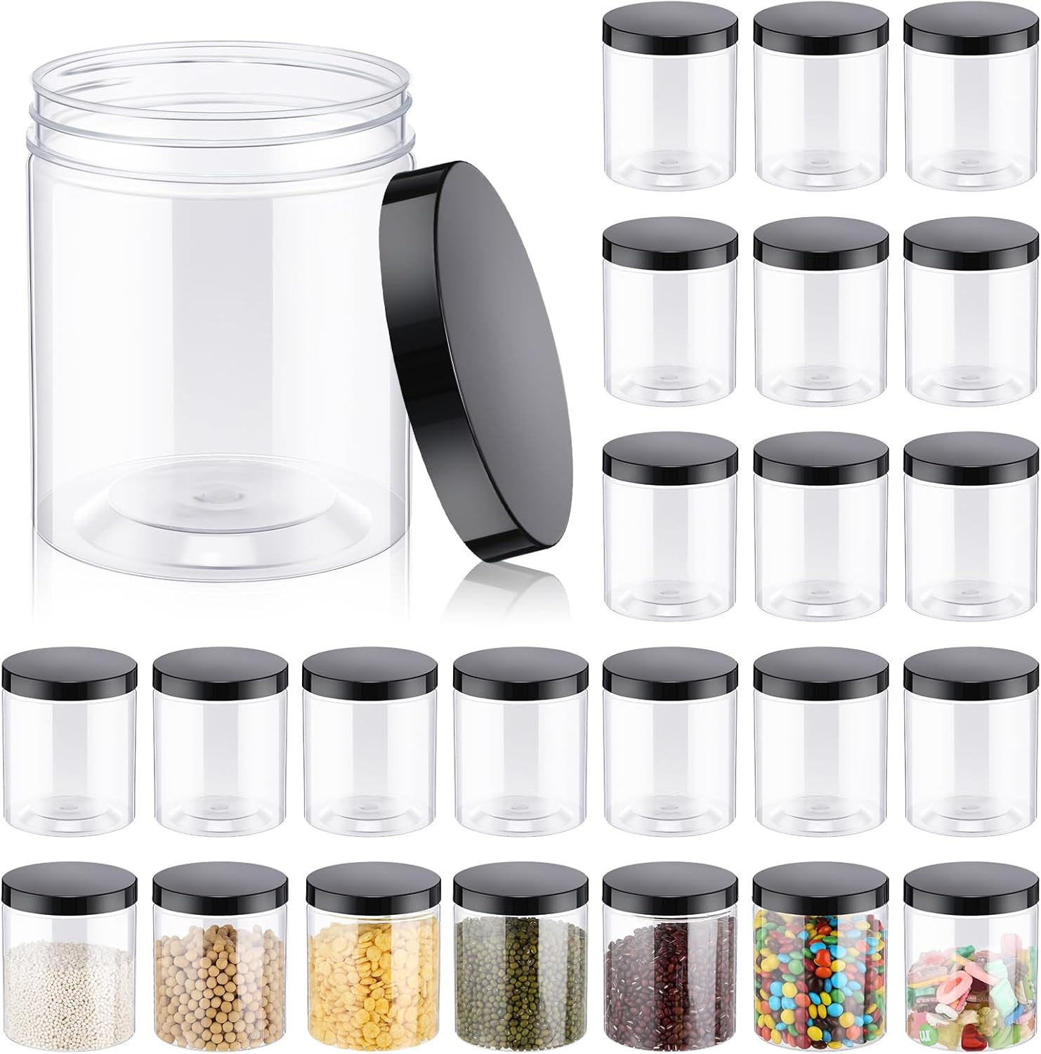24 Pcs 16oz Plastic Jars with  - Food Storage Containers Glass บทวิจารณ์และราคา