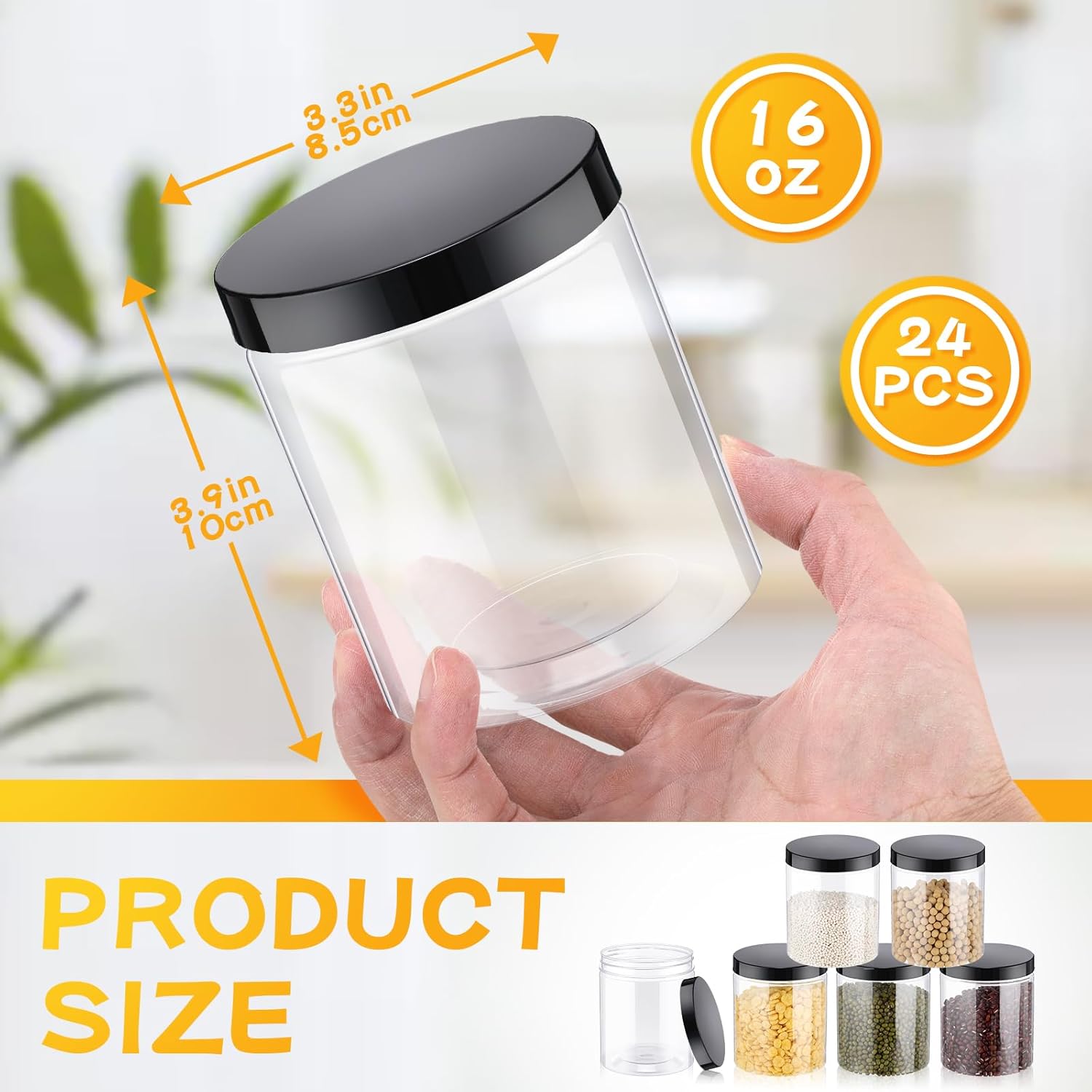 24 Pcs 16oz Plastic Jars with  - Food Storage Containers Glass บทวิจารณ์และราคา