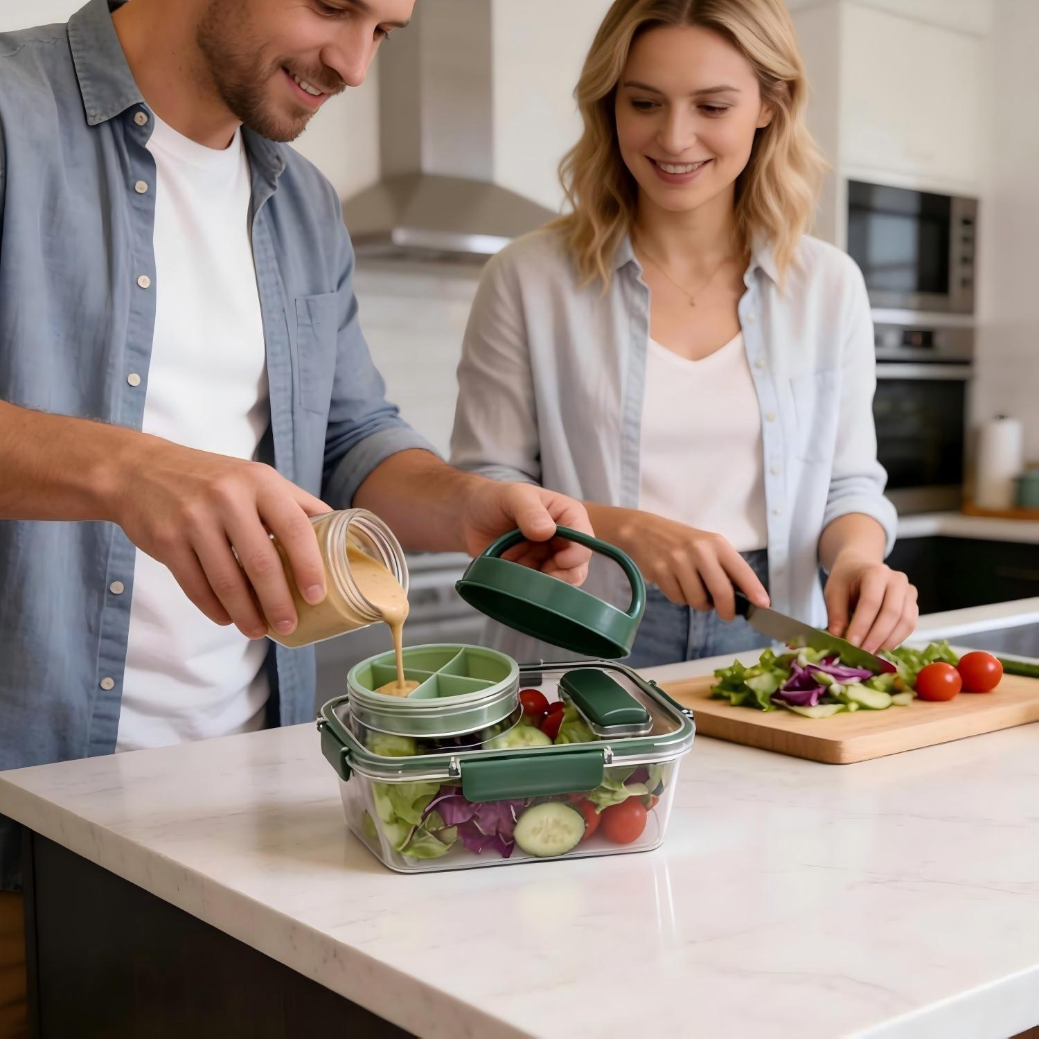 Portable Salad Bowl with Side  - Food Storage Vegetables บทวิจารณ์และราคา