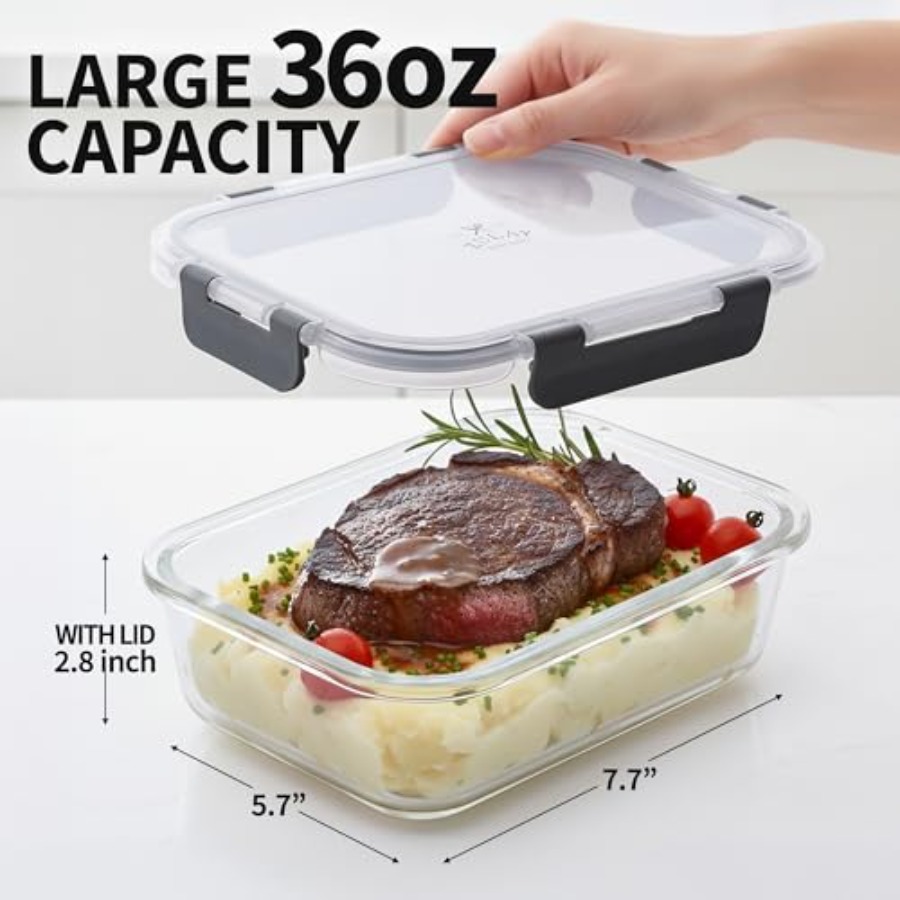 5 Piece Large 36oz Glass Tuppe - Food Storage Tupperware บทวิจารณ์และราคา
