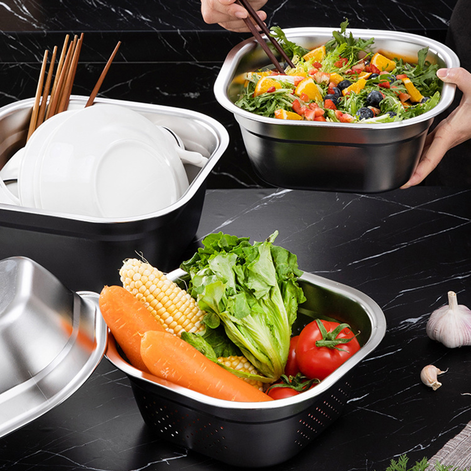 Stainless Steel Square Basin V - Food Storage Meals บทวิจารณ์และราคา