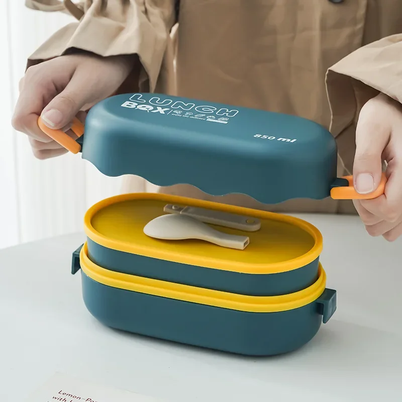 850ML Lunch Box Double-layer P - Food Storage With Scoop บทวิจารณ์และราคา