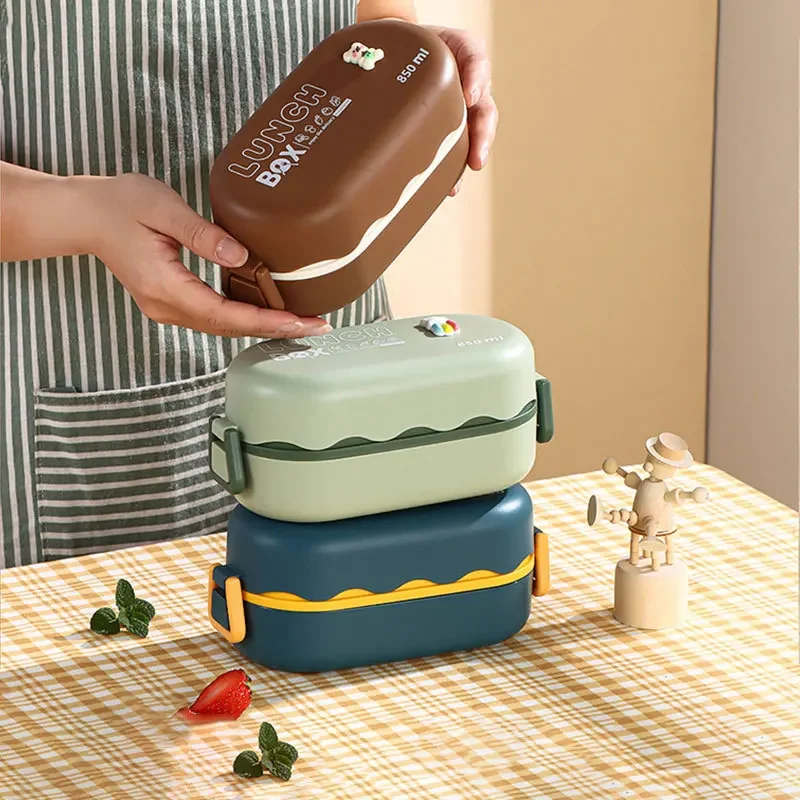 850ML Lunch Box Double-layer P - Food Storage With Scoop บทวิจารณ์และราคา
