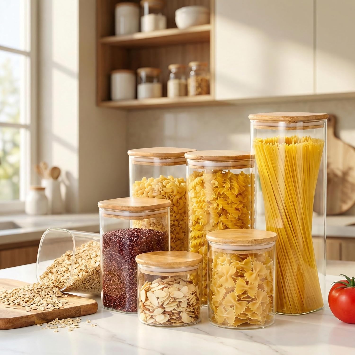 Square Glass Jars with Bamboo  - Food Storage Containers Glass บทวิจารณ์และราคา