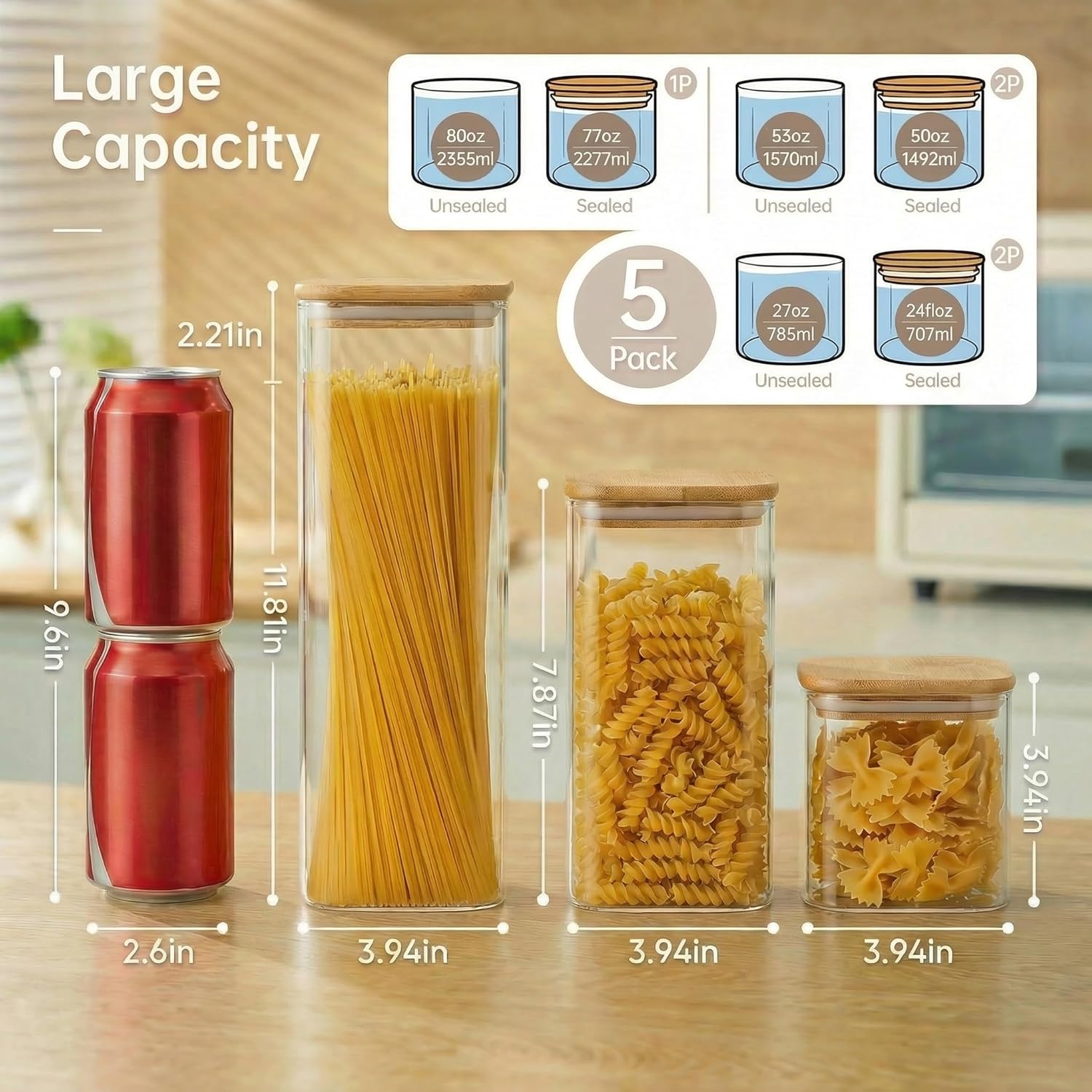 Square Glass Jars with Bamboo  - Food Storage Containers Glass บทวิจารณ์และราคา