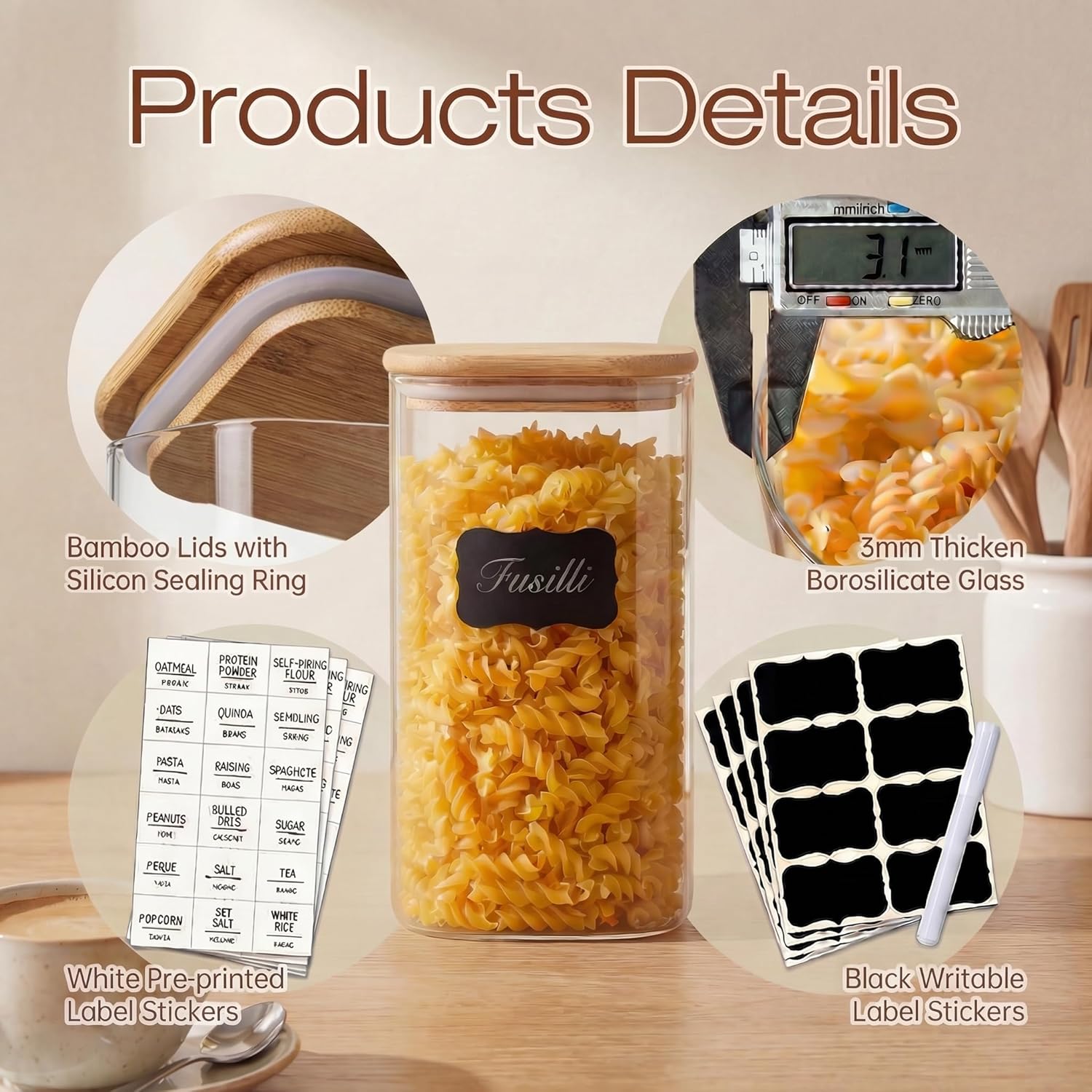 Square Glass Jars with Bamboo  - Food Storage Containers Glass บทวิจารณ์และราคา