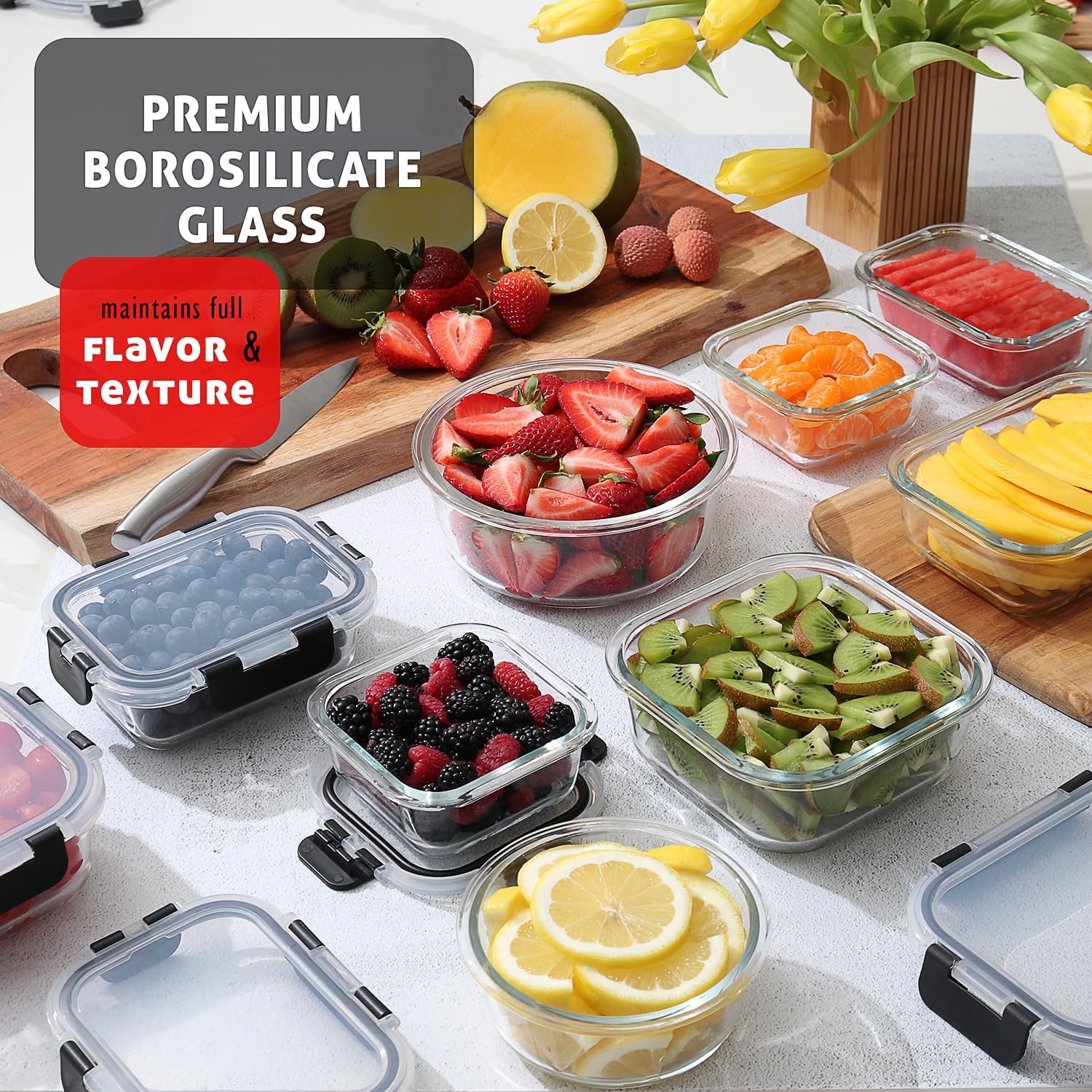 48-Piece Glass Food Storage Co - Food Storage Containers Glass บทวิจารณ์และราคา