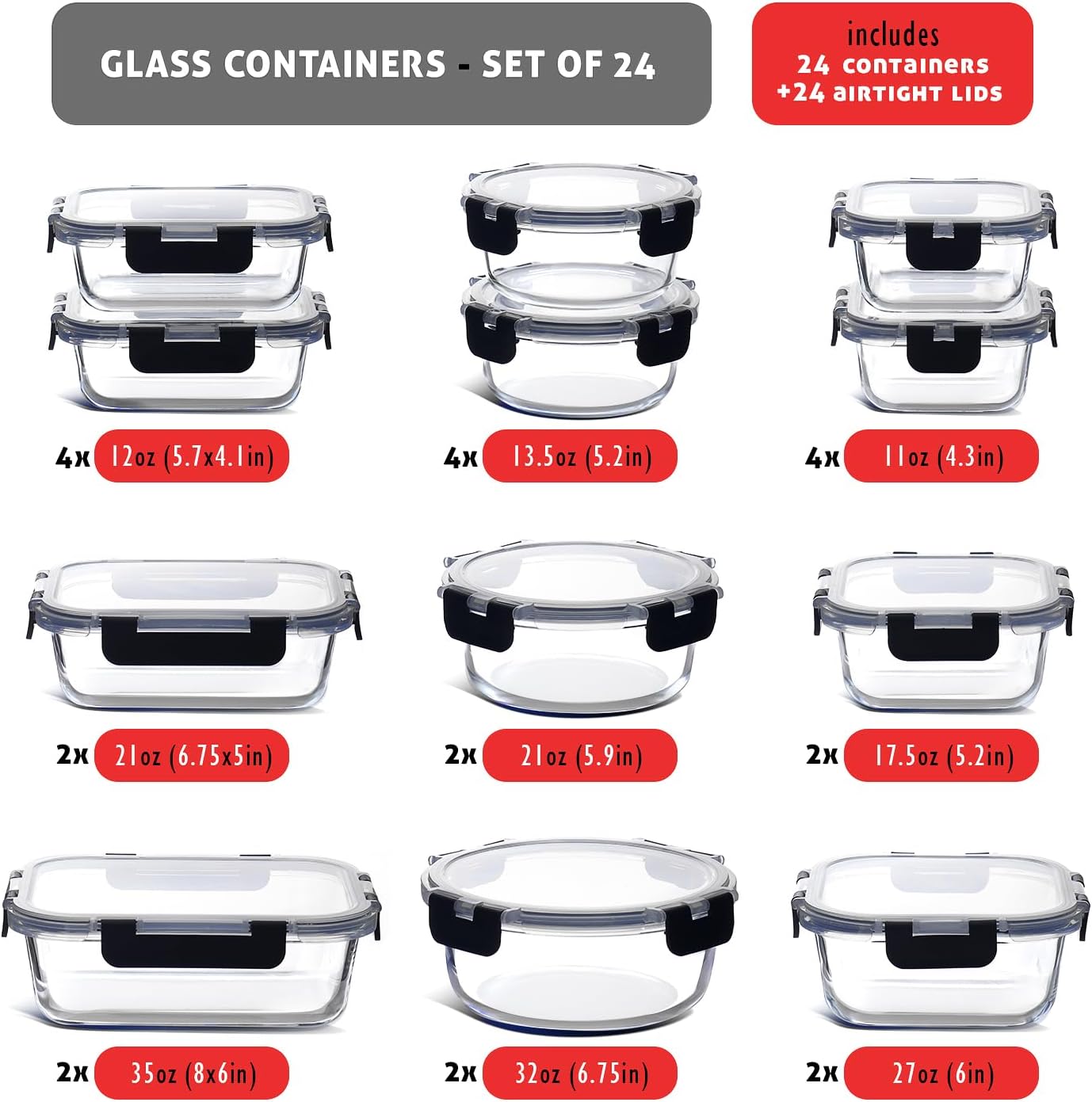 48-Piece Glass Food Storage Co - Food Storage Containers Glass บทวิจารณ์และราคา